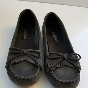 Minnetonka fringe moccasins hard sole
